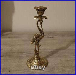 CANDLESTICK, Vintage Brass Flamingo Candle Holder, French Table Candle Holder