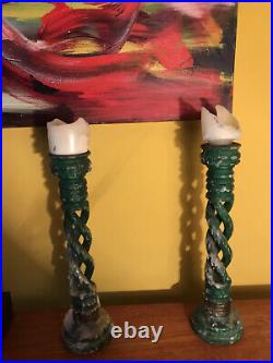 CANDLESTICKS GOTHIC GREEN Beautiful Vintage Lovely Design Mid Century V Rare