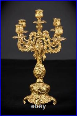 Candelabra Bronze Baroque Gilded Candle Holders mid 1900s Vintage 16.9