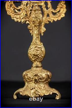 Candelabra Bronze Baroque Gilded Candle Holders mid 1900s Vintage 16.9