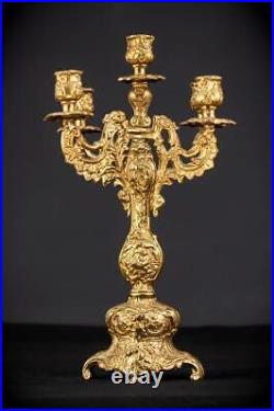 Candelabra Bronze Baroque Gilded Candle Holders mid 1900s Vintage 16.9