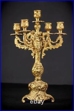 Candelabra Bronze Baroque Gilded Candle Holders mid 1900s Vintage 16.9