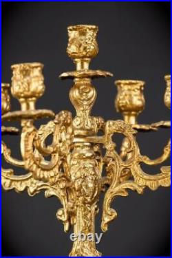 Candelabra Bronze Baroque Gilded Candle Holders mid 1900s Vintage 16.9