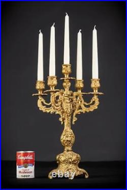 Candelabra Bronze Baroque Gilded Candle Holders mid 1900s Vintage 16.9