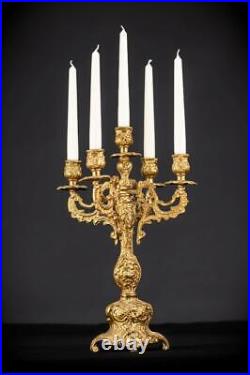 Candelabra Bronze Baroque Gilded Candle Holders mid 1900s Vintage 16.9