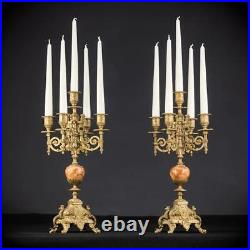 Candelabra Pair Two Bronze Candle Holders mid 1900s Baroque Vintage 16.9