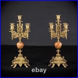 Candelabra Pair Two Bronze Candle Holders mid 1900s Baroque Vintage 16.9