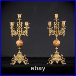 Candelabra Pair Two Bronze Candle Holders mid 1900s Baroque Vintage 16.9