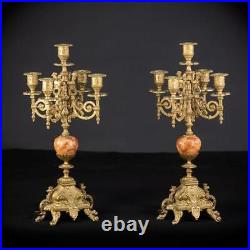 Candelabra Pair Two Bronze Candle Holders mid 1900s Baroque Vintage 16.9