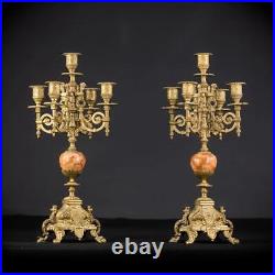 Candelabra Pair Two Bronze Candle Holders mid 1900s Baroque Vintage 16.9