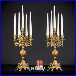 Candelabra Pair Two Bronze Candle Holders mid 1900s Baroque Vintage 16.9