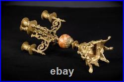 Candelabra Pair Two Bronze Candle Holders mid 1900s Baroque Vintage 16.9