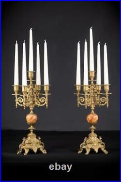 Candelabra Pair Two Bronze Candle Holders mid 1900s Baroque Vintage 16.9