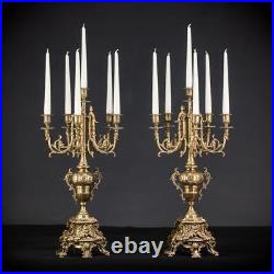 Candelabra Pair Two Bronze Candle Holders mid 1900s Vintage Baroque 24