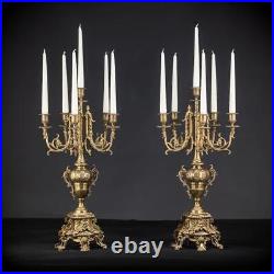 Candelabra Pair Two Bronze Candle Holders mid 1900s Vintage Baroque 24