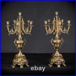 Candelabra Pair Two Bronze Candle Holders mid 1900s Vintage Baroque 24