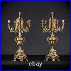 Candelabra Pair Two Bronze Candle Holders mid 1900s Vintage Baroque 24