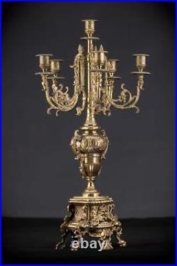 Candelabra Pair Two Bronze Candle Holders mid 1900s Vintage Baroque 24