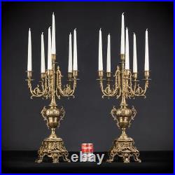 Candelabra Pair Two Bronze Candle Holders mid 1900s Vintage Baroque 24