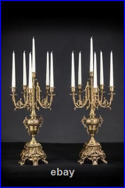 Candelabra Pair Two Bronze Candle Holders mid 1900s Vintage Baroque 24