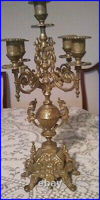 Candelarbre candlestick vintage brass table center 16 3/4 high candle holder