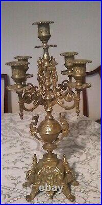 Candelarbre candlestick vintage brass table center 16 3/4 high candle holder