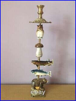 Candlestick Candleholder Sculpture Brass & Vintage Ceramic Salt Pepper Shakers