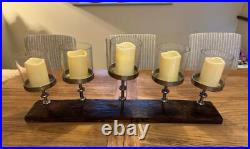 Candlestick Centrepiece Reclaimed Vintage Wood Iron & Glass 80cm Long