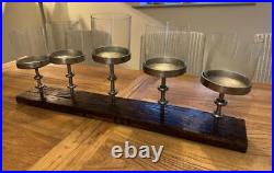 Candlestick Centrepiece Reclaimed Vintage Wood Iron & Glass 80cm Long
