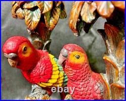 Candlestick Holders Set of 2 Parrots Perched In Palm Trees Vintage