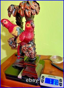 Candlestick Holders Set of 2 Parrots Perched In Palm Trees Vintage