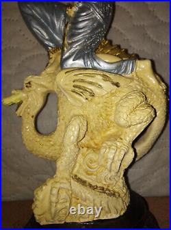 Candlestick girl on a dragon Figurine Vintage LARGE 16 inches. 1970s