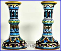 Candlesticks Deruta Hand painted 8 ceramic, made in Italy, signed, set of 2