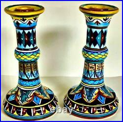Candlesticks Deruta Hand painted 8 ceramic, made in Italy, signed, set of 2