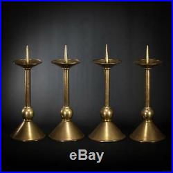 Candlesticks Four Set 4 Candle Holders Vintage Church Gilded Brass 17