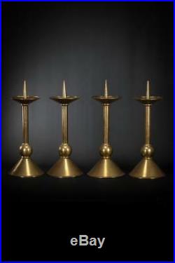 Candlesticks Four Set 4 Candle Holders Vintage Church Gilded Brass 17