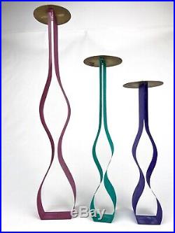 Cec LePage VINTAGE SET 3 Lucite Painted Candle Stick Holders SIGNED Modern Art