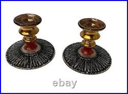 Charleton Hand Decorated AWCO Black Gold Candle holders
