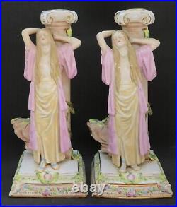 Continental porcelain vintage Victorian antique pair of figural candlesticks