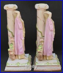 Continental porcelain vintage Victorian antique pair of figural candlesticks