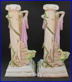 Continental porcelain vintage Victorian antique pair of figural candlesticks
