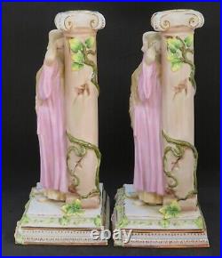 Continental porcelain vintage Victorian antique pair of figural candlesticks