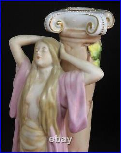 Continental porcelain vintage Victorian antique pair of figural candlesticks