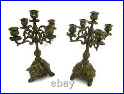 Couple Vintage Gorgeous Brass Ornate Embossed 5 arm Candle Holder Sticks Candela