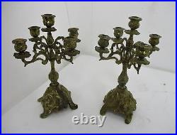 Couple Vintage Gorgeous Brass Ornate Embossed 5 arm Candle Holder Sticks Candela