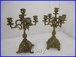 Couple Vintage Gorgeous Brass Ornate Embossed 5 arm Candle Holder Sticks Candela