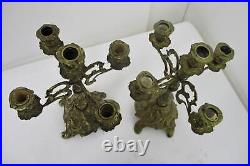 Couple Vintage Gorgeous Brass Ornate Embossed 5 arm Candle Holder Sticks Candela