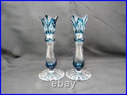 Crystal Candlesticks Azure Blue / Clear Crystal Bohemian Vintage Czech 7 Tall