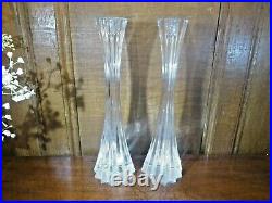 EXC. SIGNED Tipperary Crystal PAIR tall CUT GLASS CANDLESTICKS 28.5cms/11.2