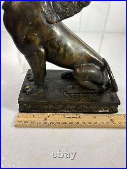 Egyptian Revival SPHINX Bronze Brass Chamberstick Candlestick Holder Vintage